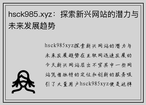 hsck985.xyz：探索新兴网站的潜力与未来发展趋势